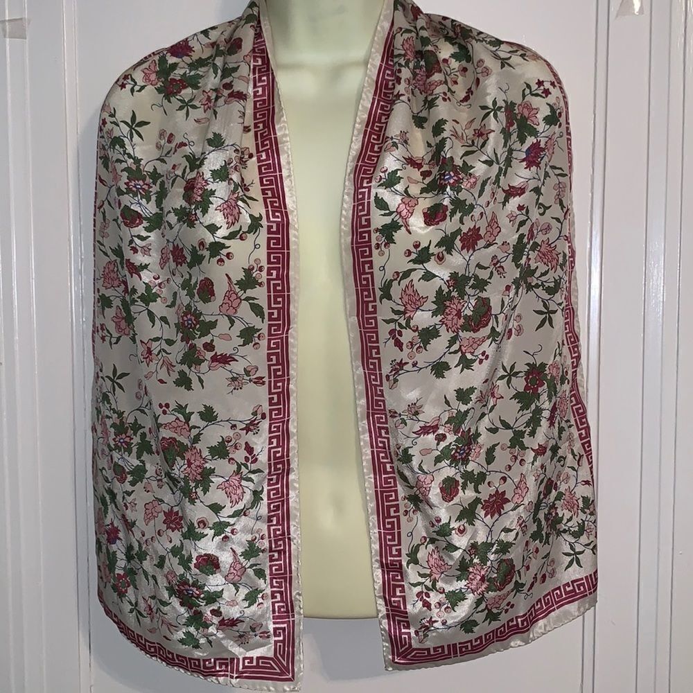 ‎Pink & green floral polyester scarf